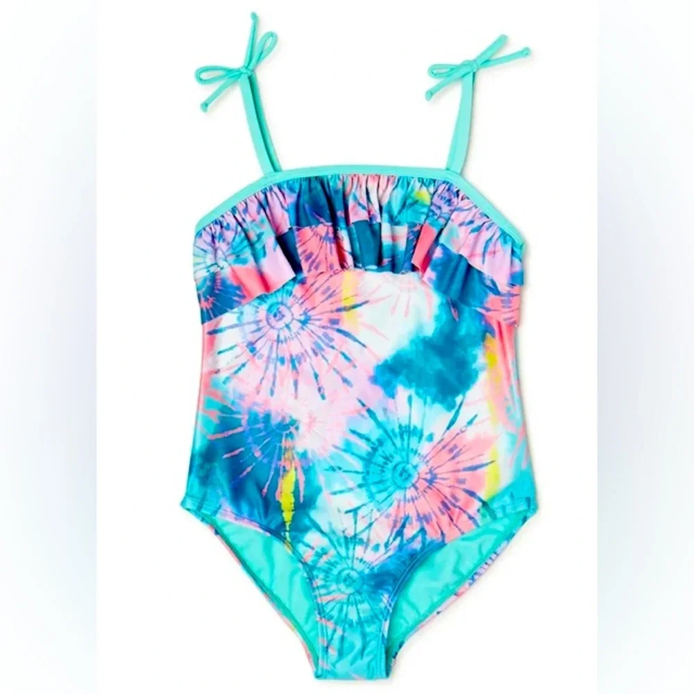 NWT Wonder Nation Girls Swim Ruffled Tie Dye One-Piece | Size Large 10/12 plus